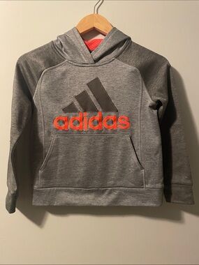Boys adidas Gray Hoodie with Orange Logo for Kids. size:8